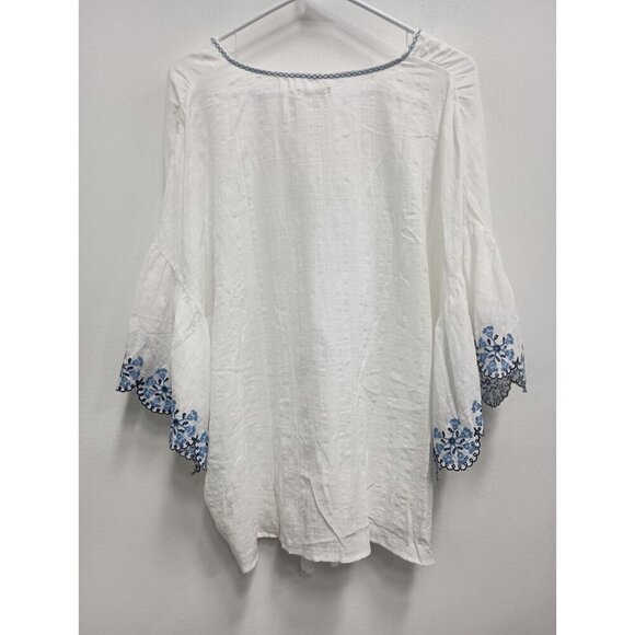 Max Studio Womens BOHO Top Size 1X White Embroidered 3/4 Bell Sleeve Peasant - Picture 8 of 9